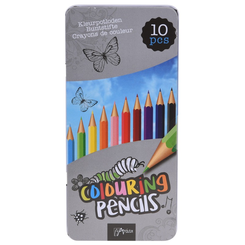 10x Kleur potloden in blik