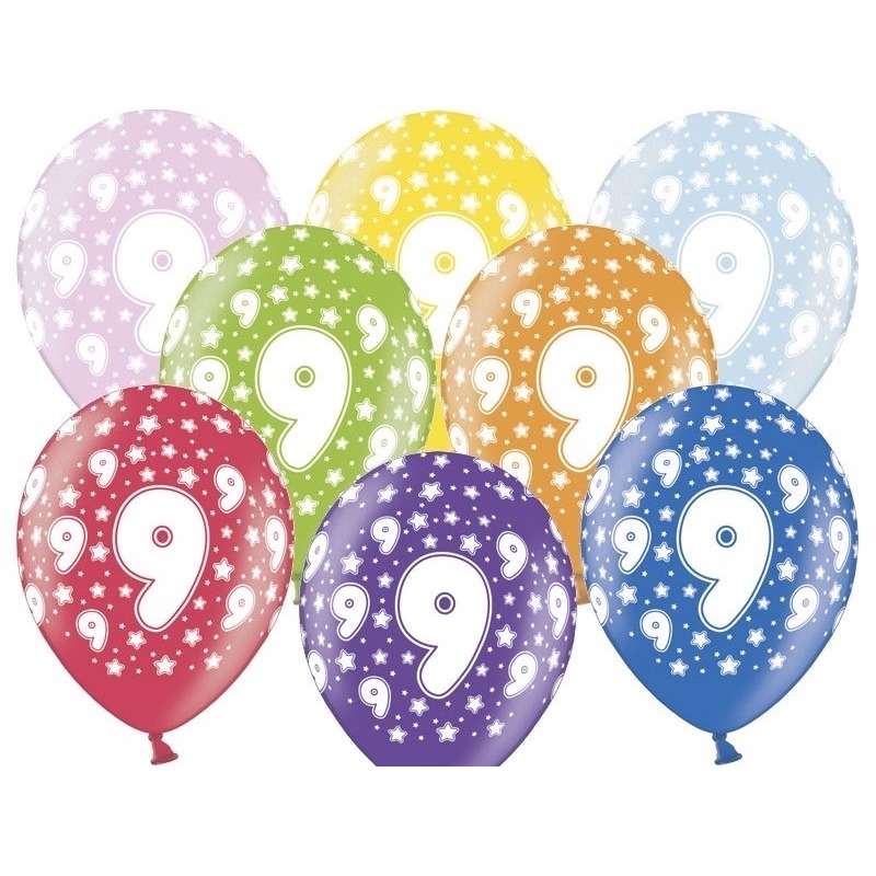 12x Leeftijd versiering sterren ballonnen 9 jaar