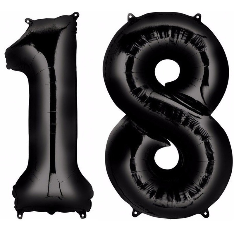 18 jaar zwarte folie ballonnen 88 cm leeftijd/cijfer