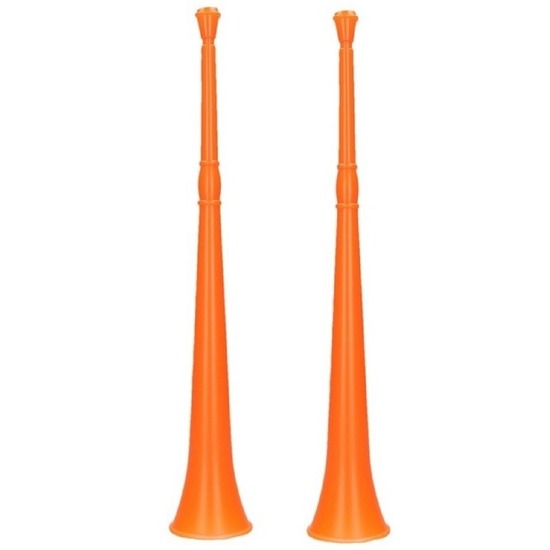 2x Blaas instrument oranje toeter 48 cm