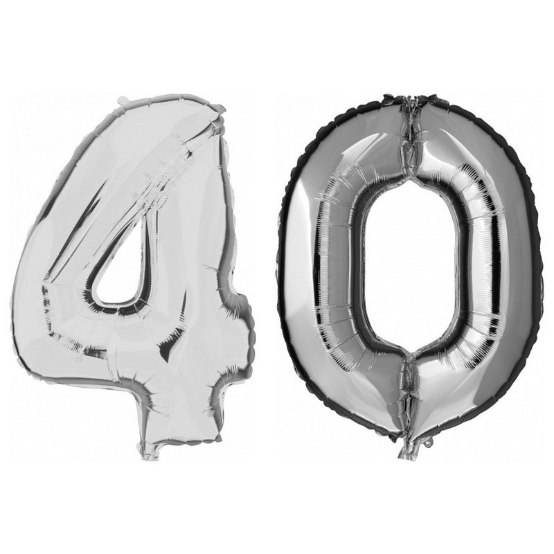 40 jaar zilveren folie ballonnen 88 cm leeftijd/cijfer