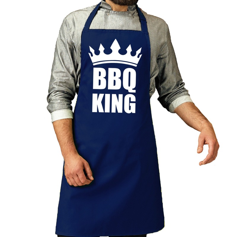 BBQ King barbeque schort - keukenschort kobalt blauw voor heren