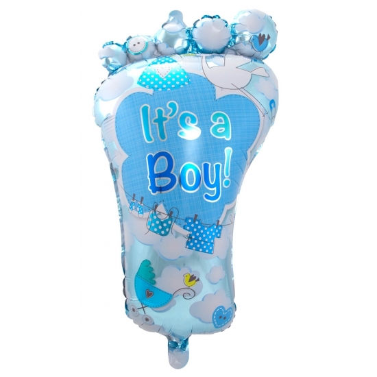 Blauwe geboorte folieballon voetje