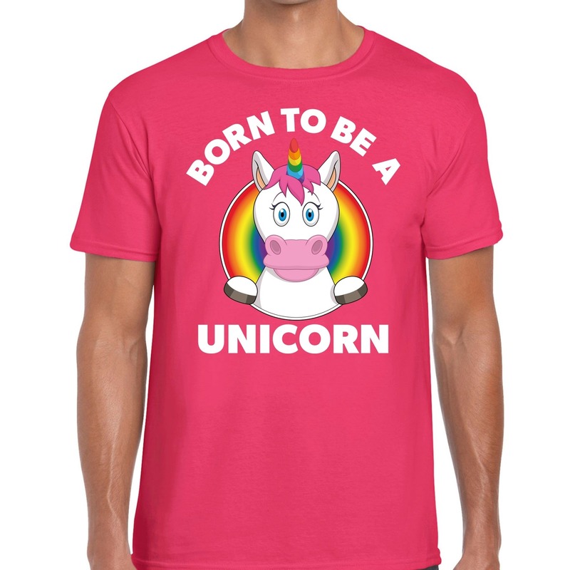 Born to be a unicorn gay pride t-shirt roze heren