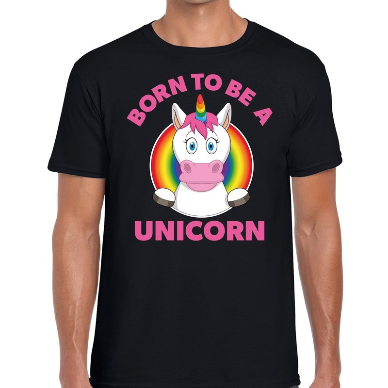 Born to be a unicorn gay pride t-shirt zwart heren