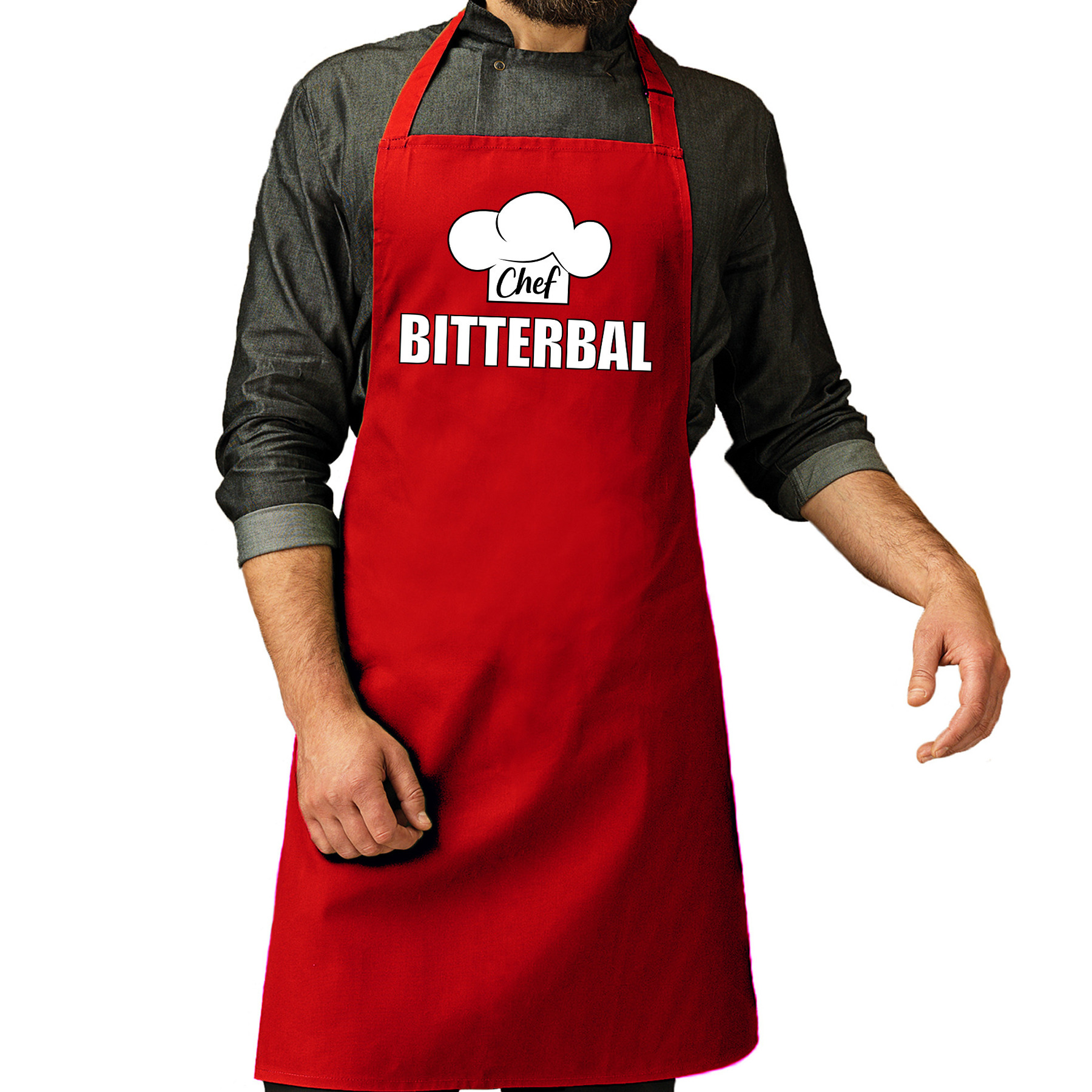 Chef bitterbal schort - keukenschort rood heren