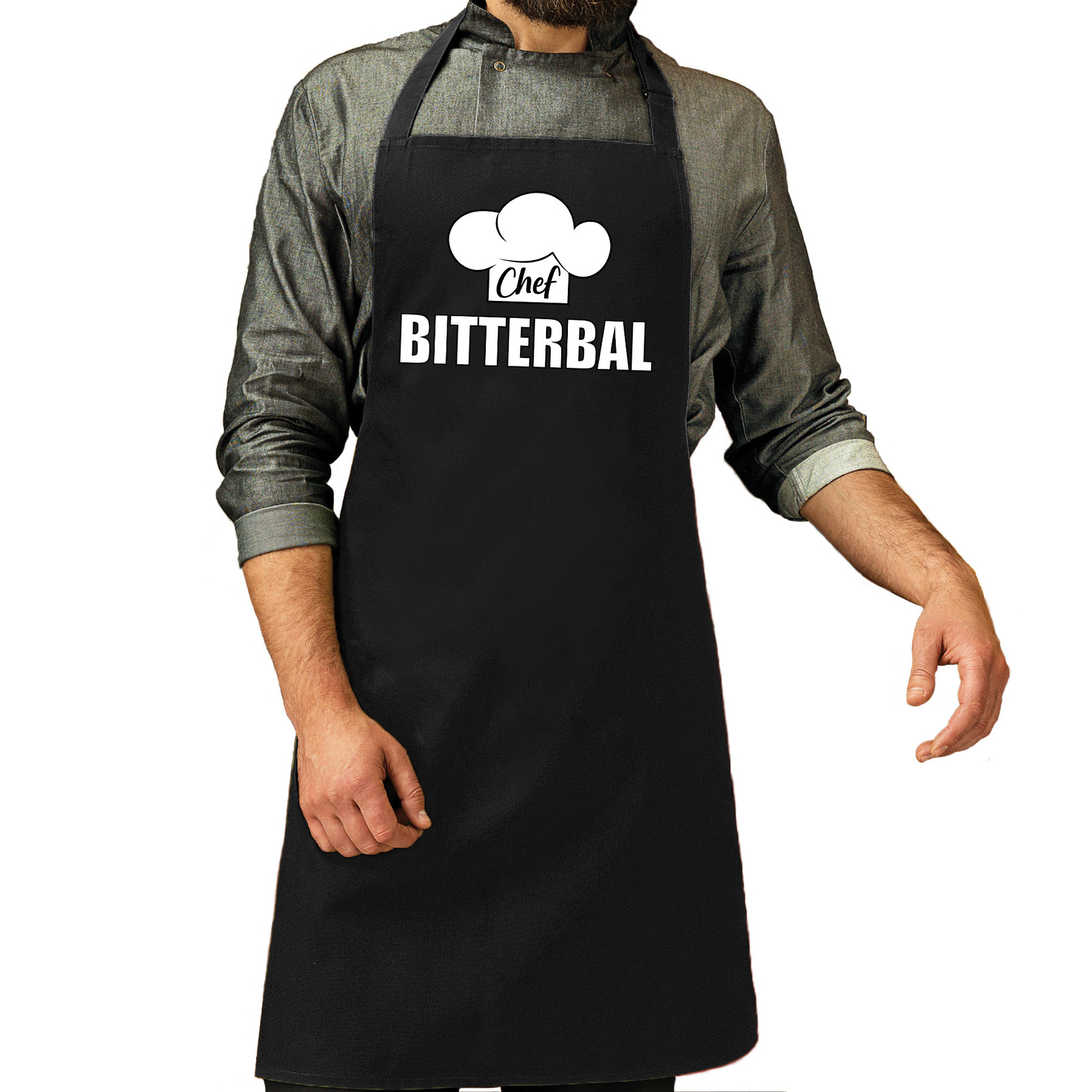Chef bitterbal schort - keukenschort zwart heren