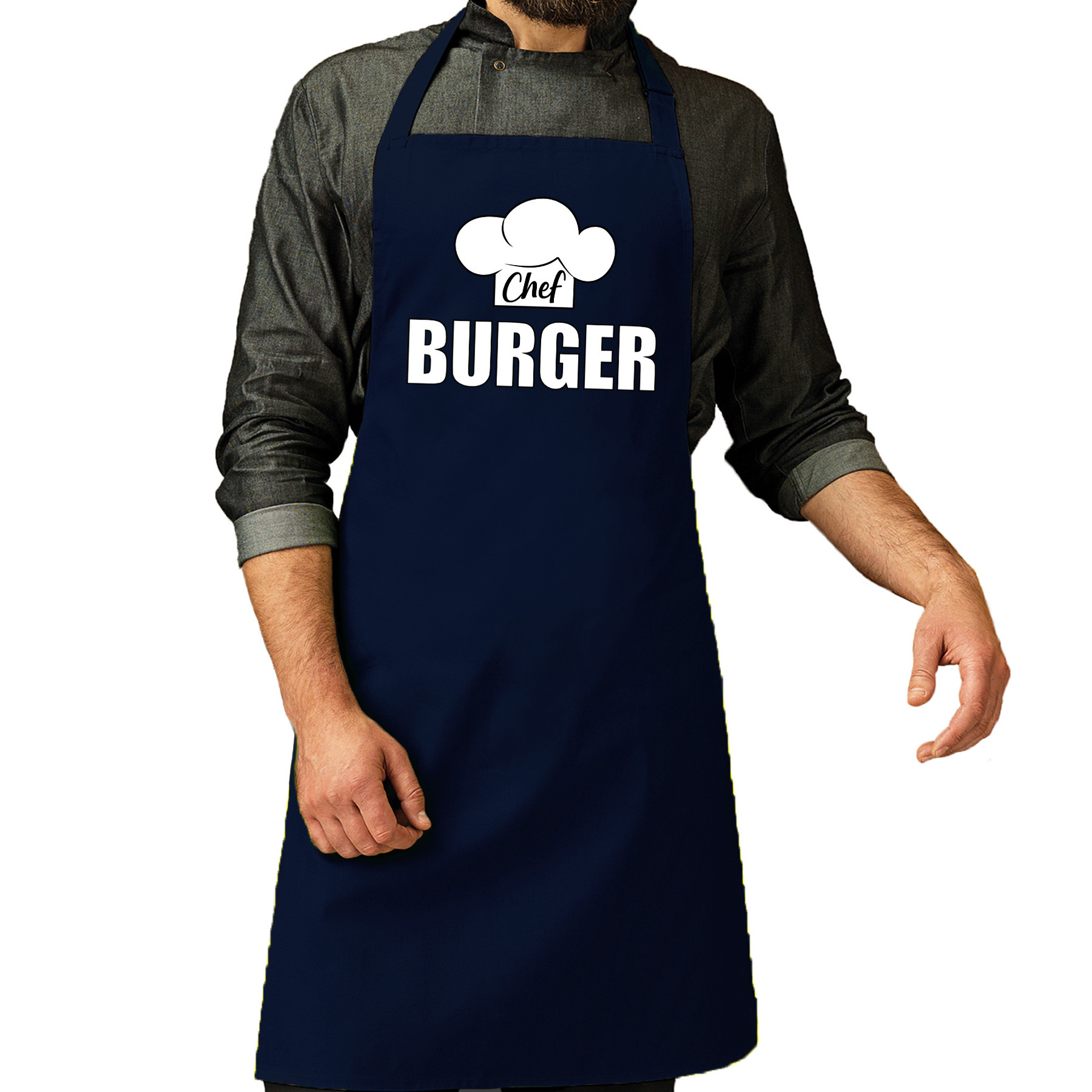 Chef burger schort - keukenschort navy heren