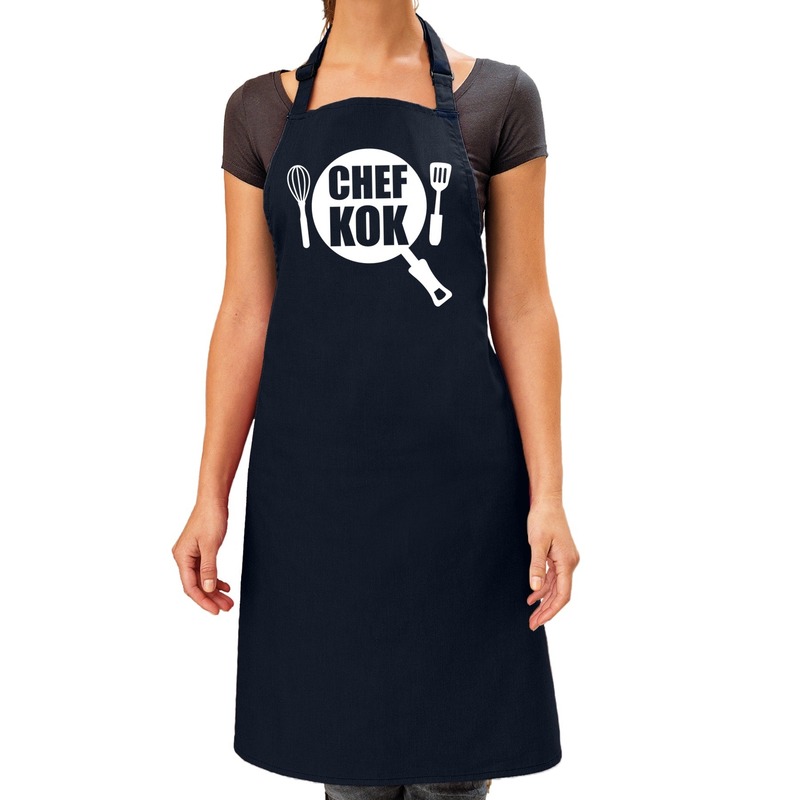 Chef kok barbeque schort - keukenschort navy blauw dames