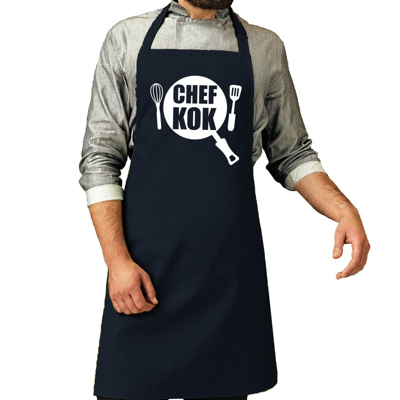 Chef kok barbeque schort - keukenschort navy voor heren