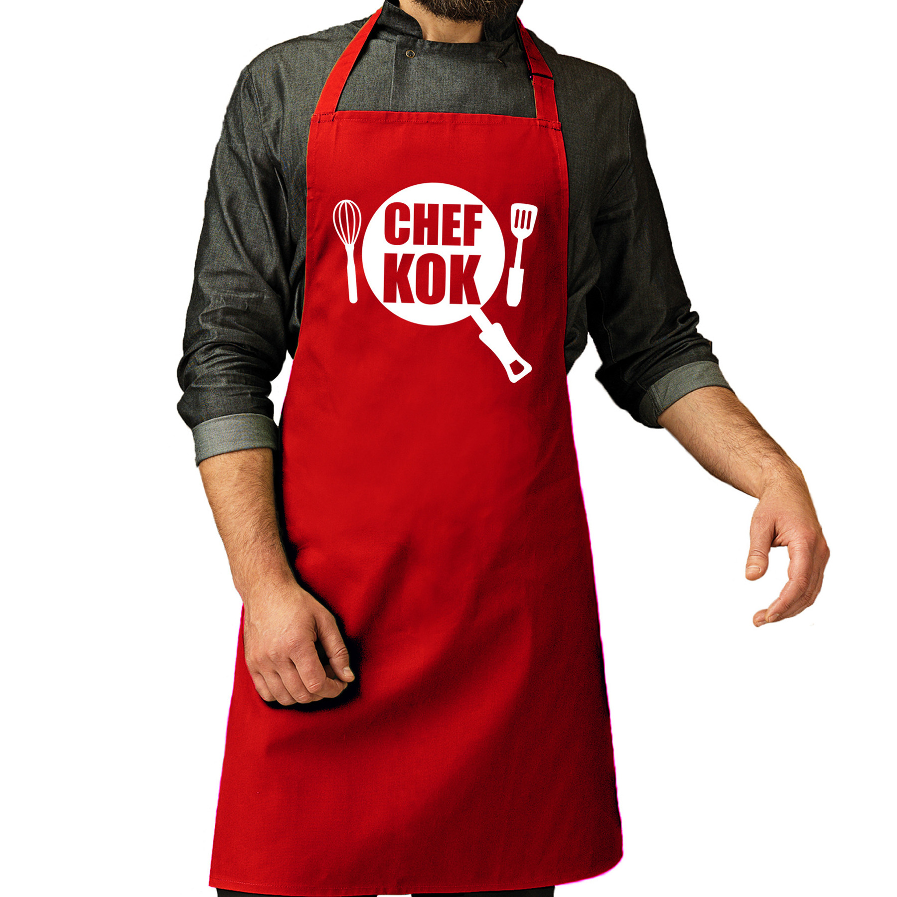 Chef kok barbeque schort - keukenschort rood voor heren