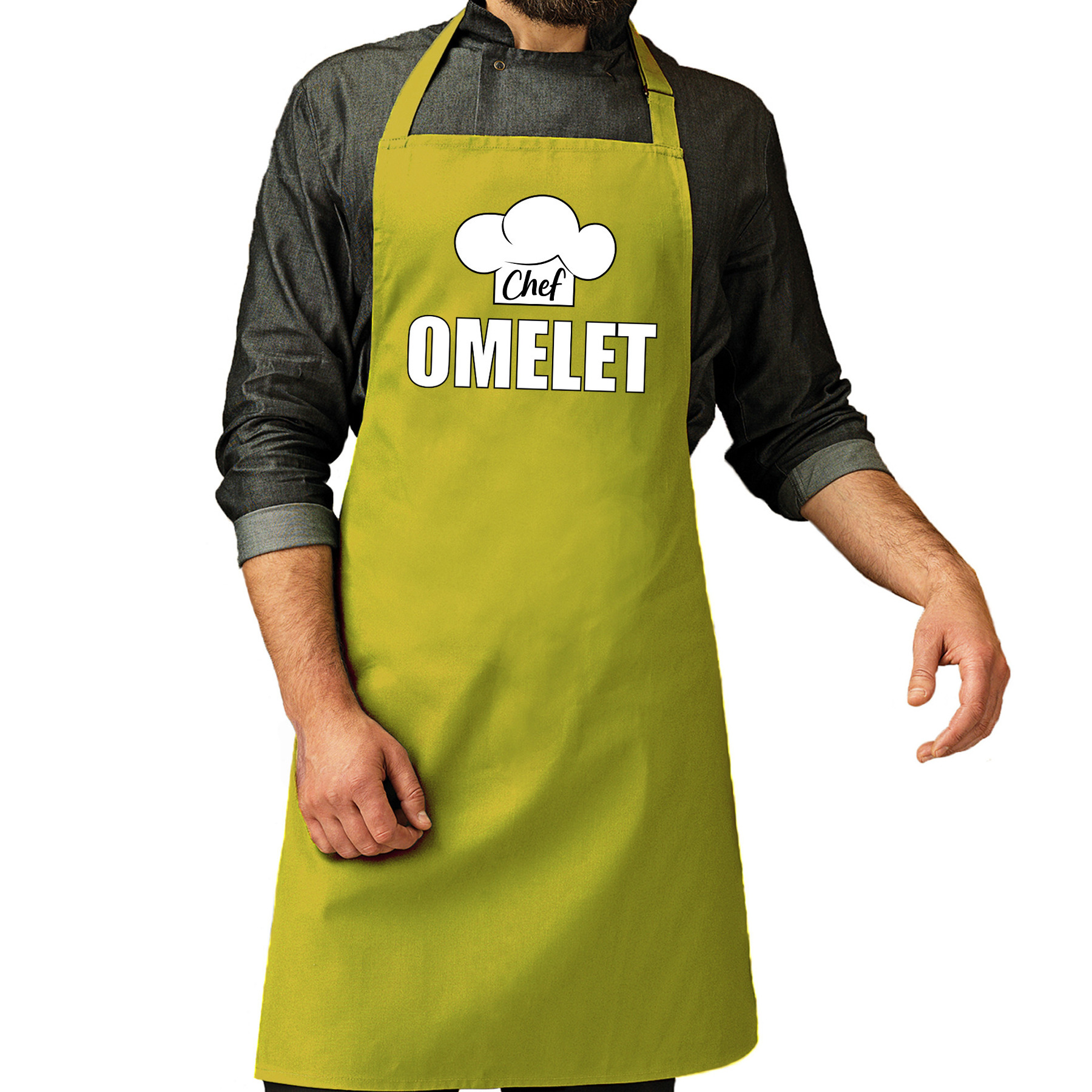 Chef omelet schort - keukenschort lime groen heren