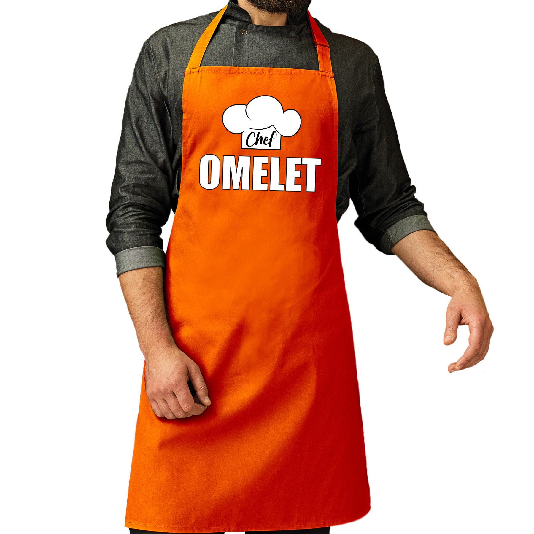 Chef omelet schort - keukenschort oranje heren - Koningsdag/ Nederland/ EK/ WK