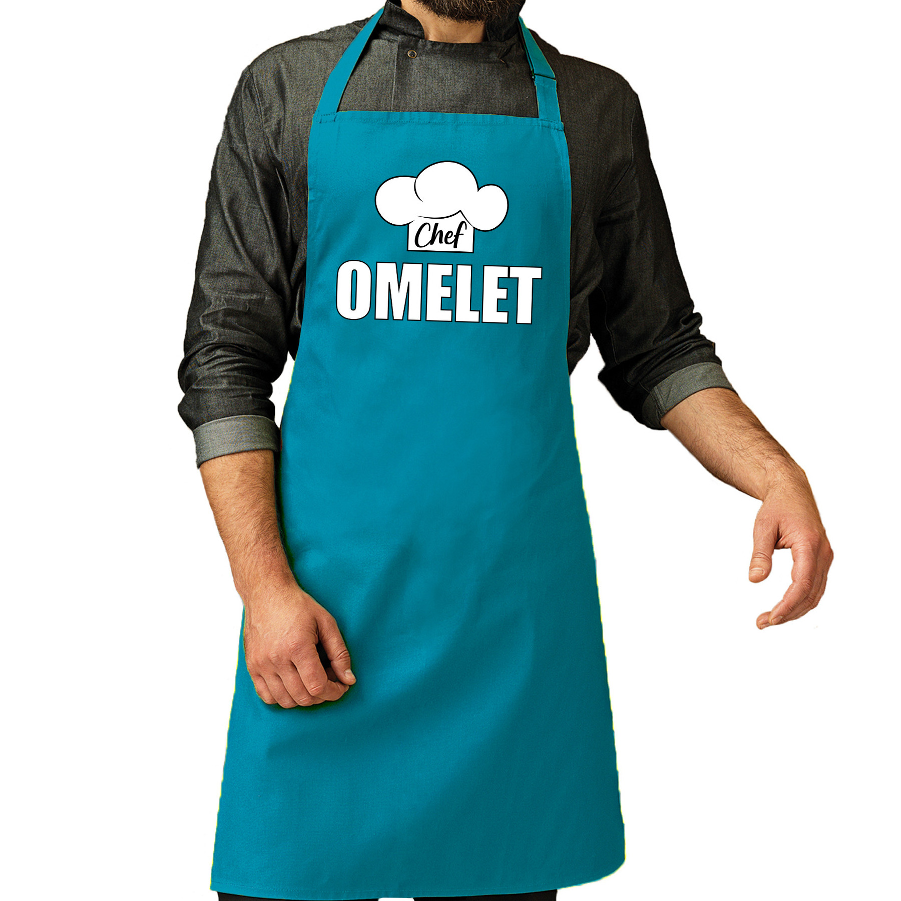 Chef omelet schort - keukenschort turquoise heren