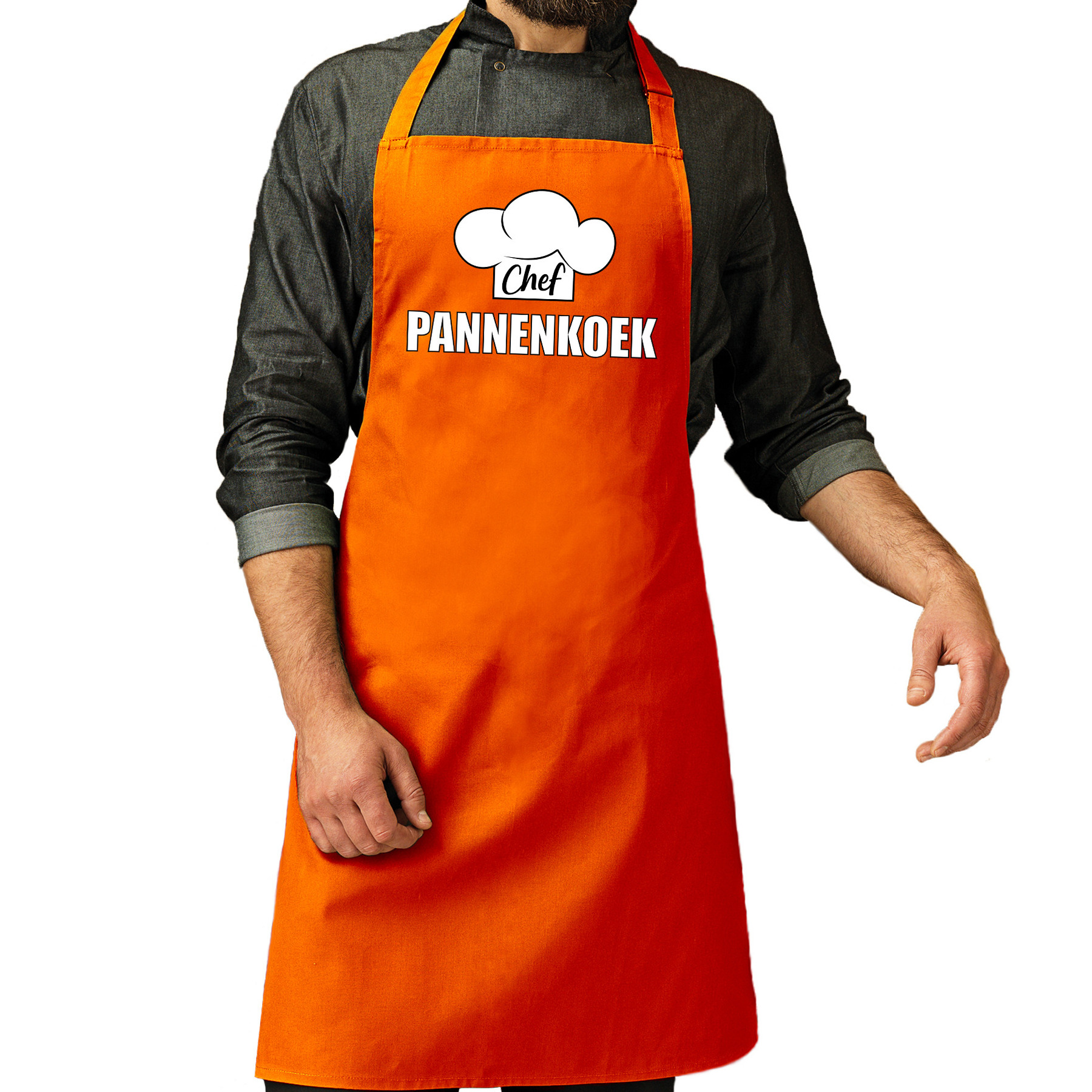 Chef pannenkoek schort - keukenschort oranje heren - Koningsdag/ Nederland/ EK/ WK