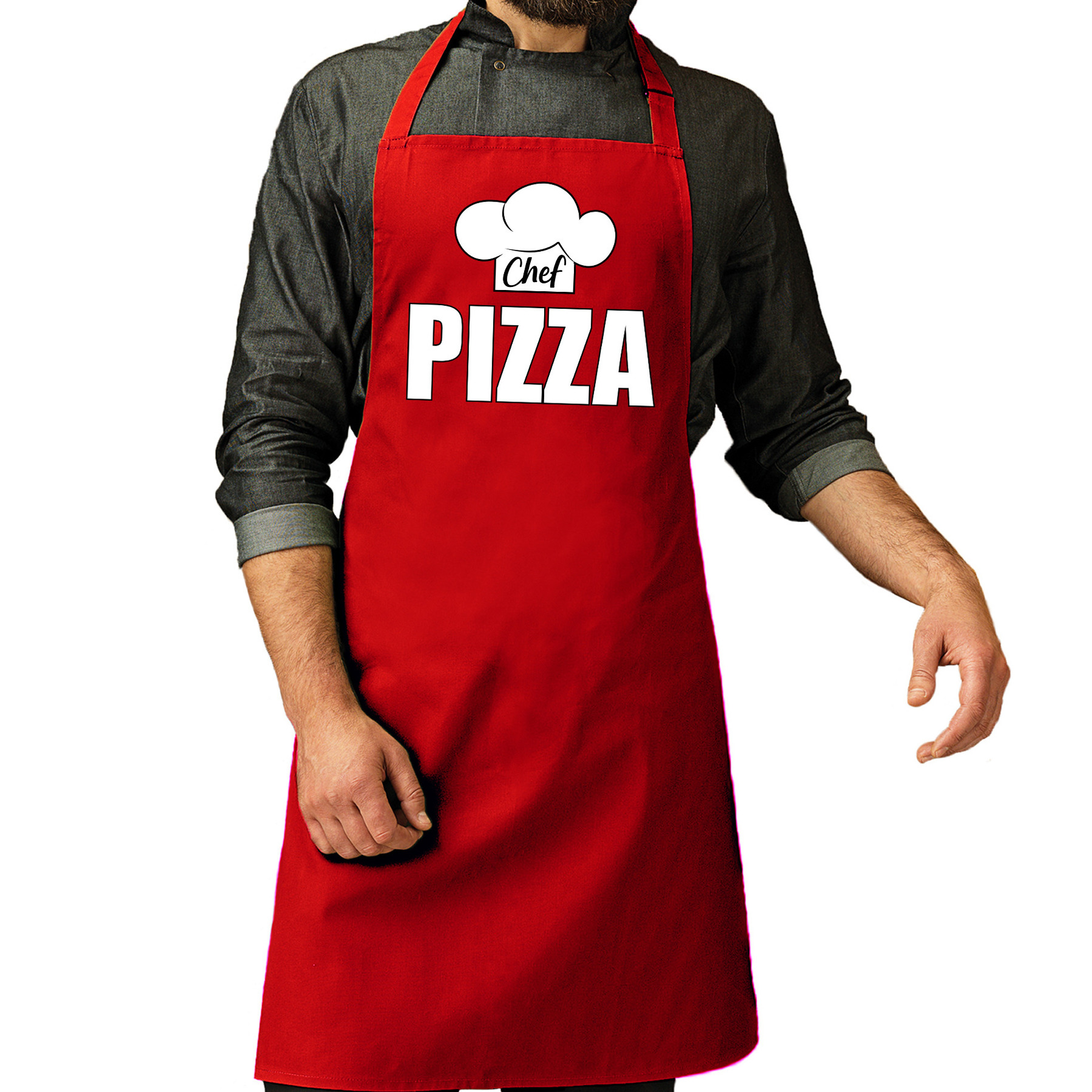 Chef pizza schort - keukenschort rood heren