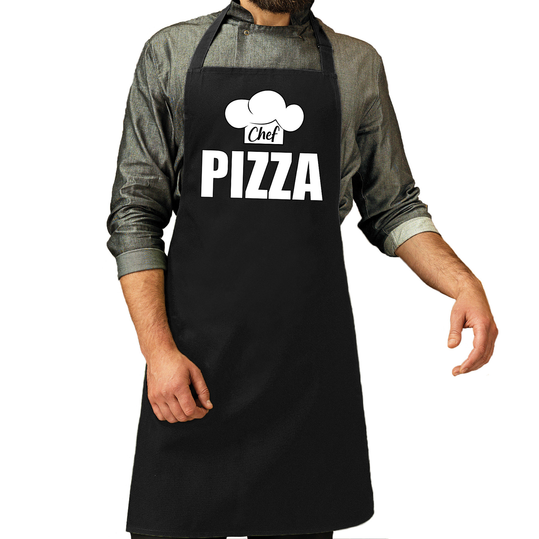 Chef pizza schort - keukenschort zwart heren