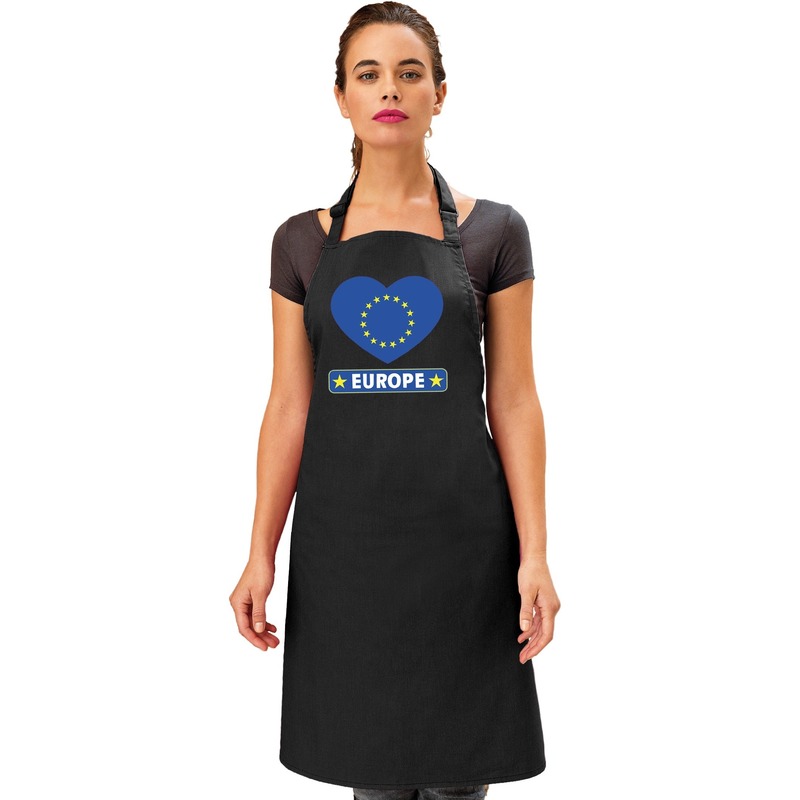 Europa hart vlag barbecueschort/ keukenschort zwart