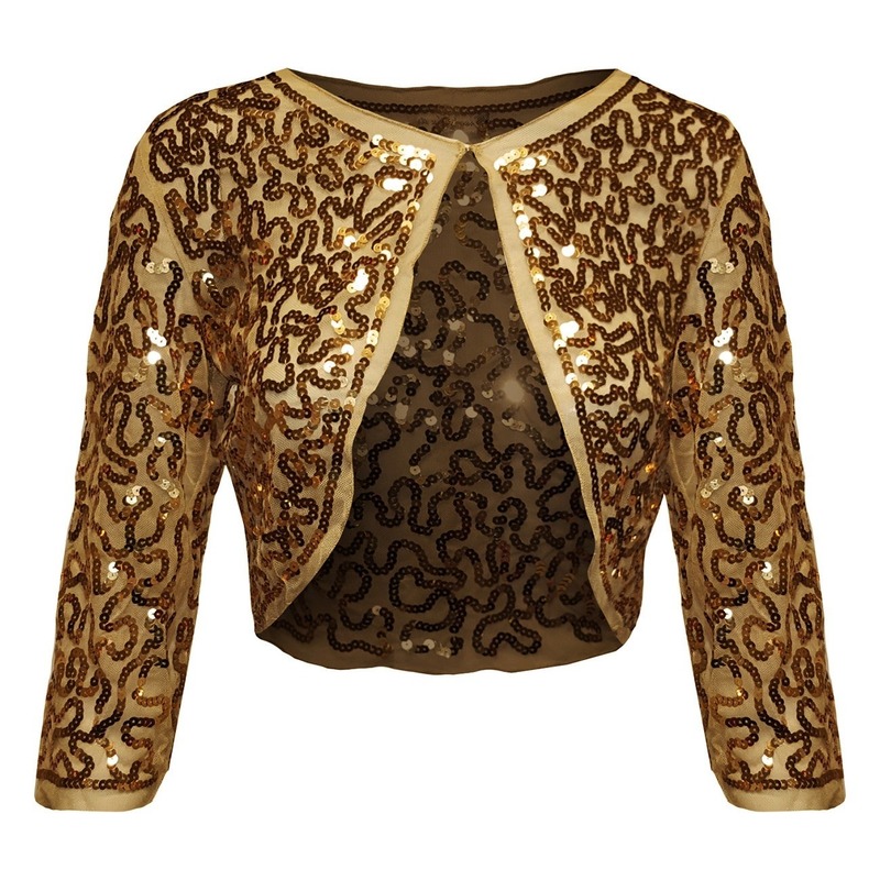 Gouden glitter pailletten disco bolero jasje dames