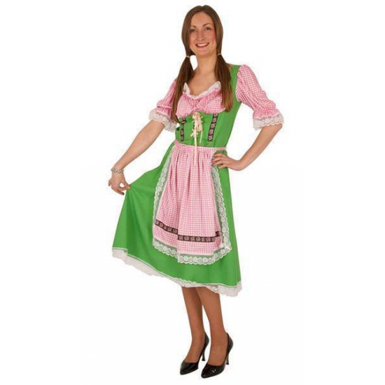 Groene/roze Tiroler dirndl verkleed kostuum/midi jurk voor dames