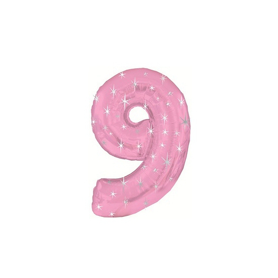 Helium ballon roze met sparkle nummer 9