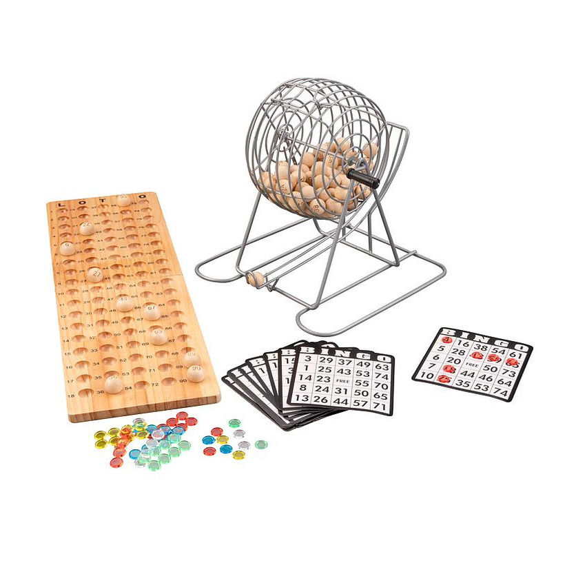 Luxe bingo spel metaal/hout set nummers 1-90 met molen