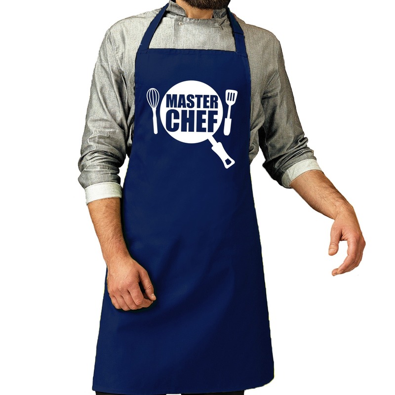 Master chef barbeque schort - keukenschort kobalt blauw heren