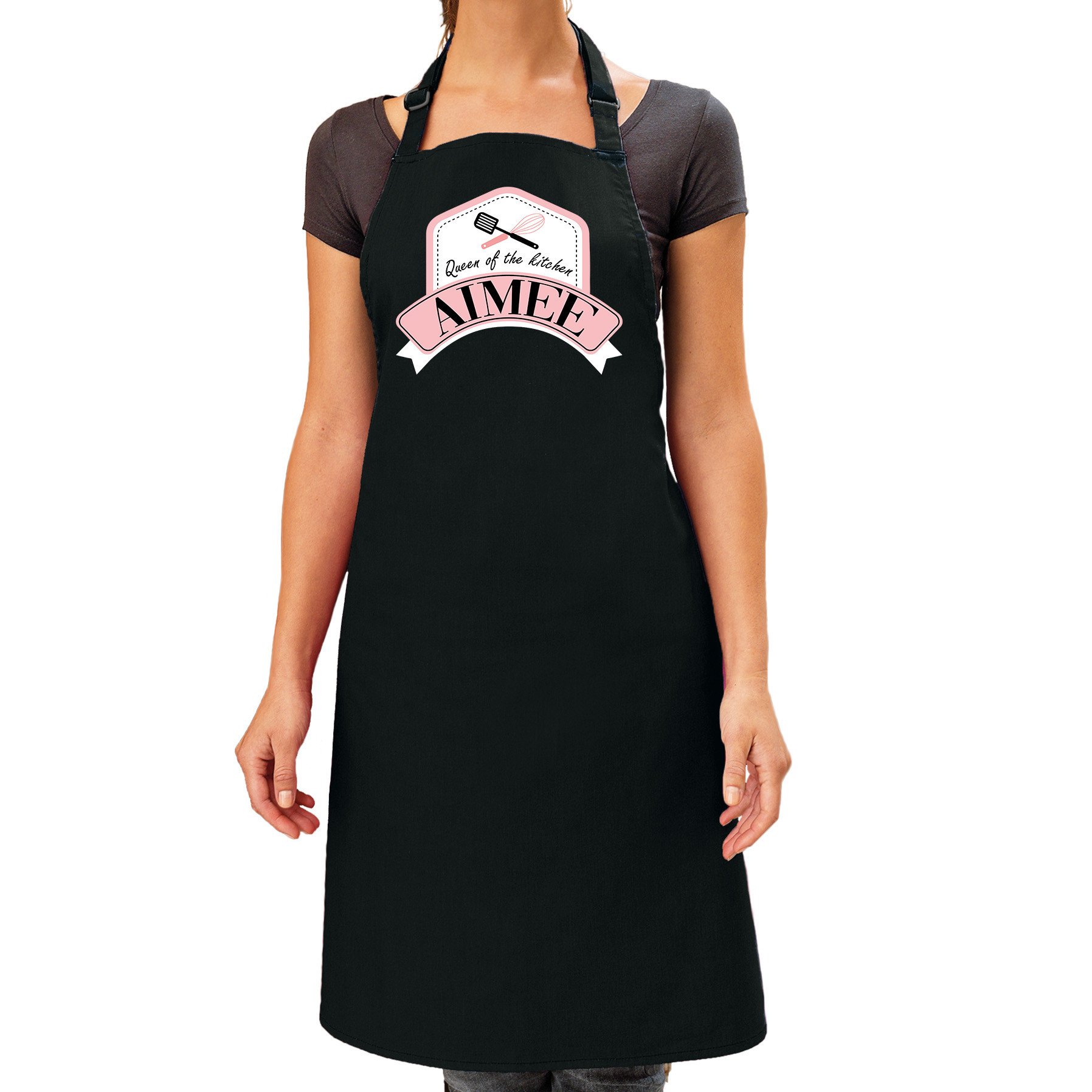 Naam cadeau Aimee - Queen of the kitchen schort zwart - keukenschort cadeau