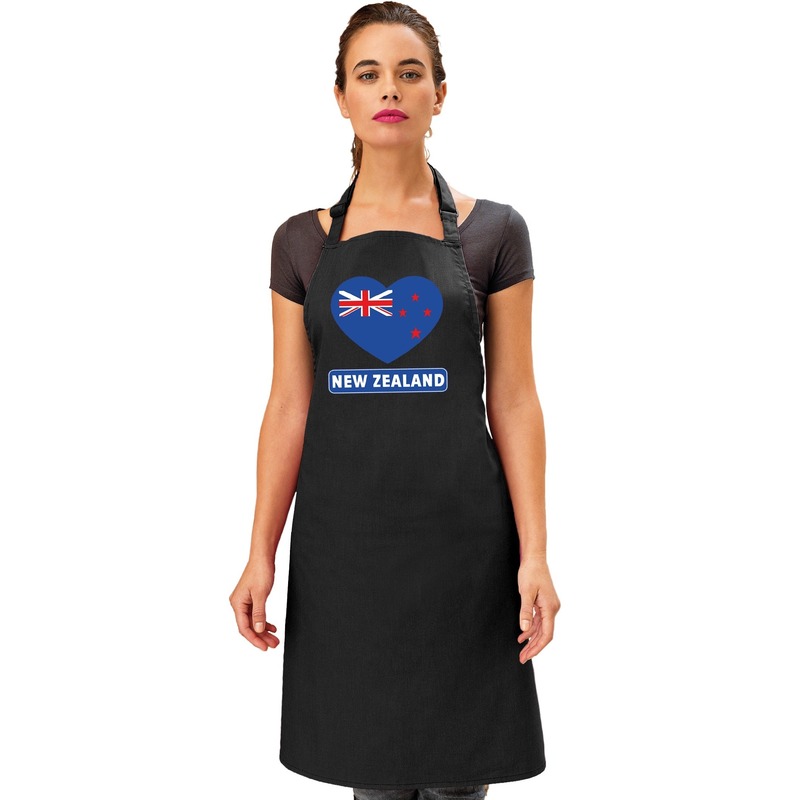 Nieuw-Zeeland hart vlag barbecueschort/ keukenschort zwart