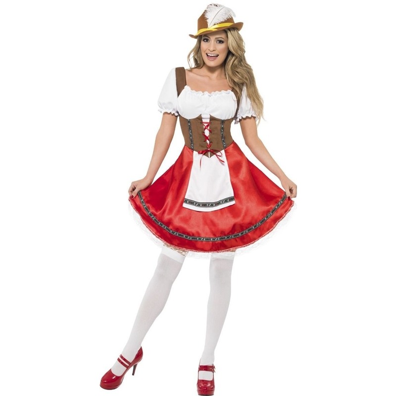 Oktoberfest - Rode/bruine Tiroler dirndl verkleed kostuum/jurkje voor dames