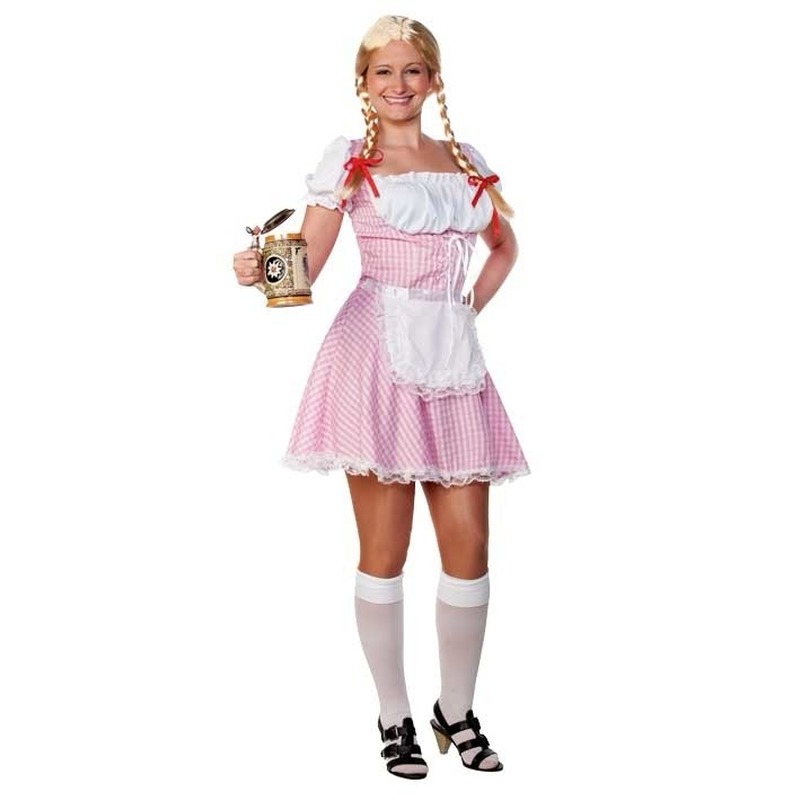 Oktoberfest - Roze/witte Tiroler dirndl verkleed kostuum/jurkje voor dames