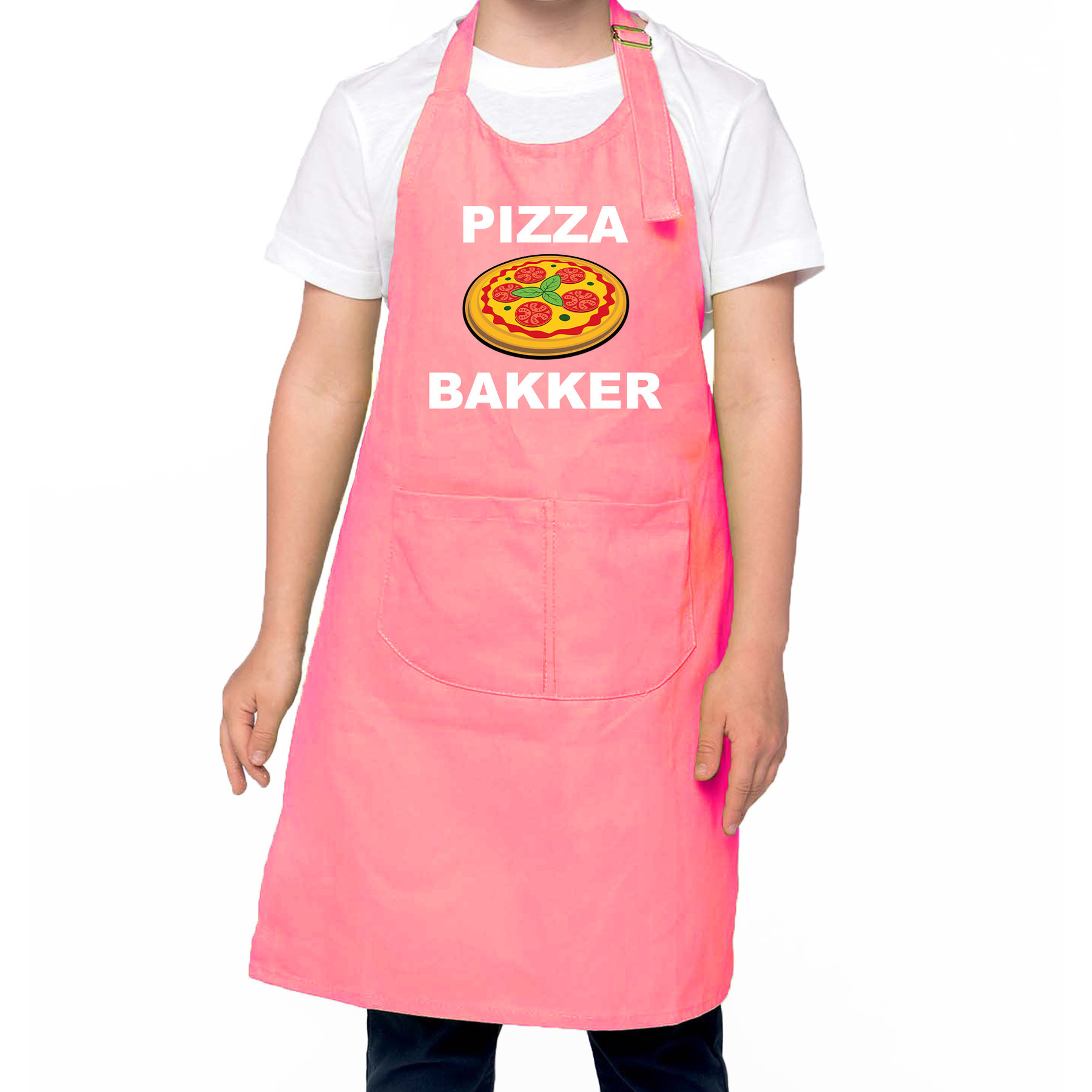 Pizza bakker schort/ keukenschort roze voor jongens en meisjes - Bakken met kinderen