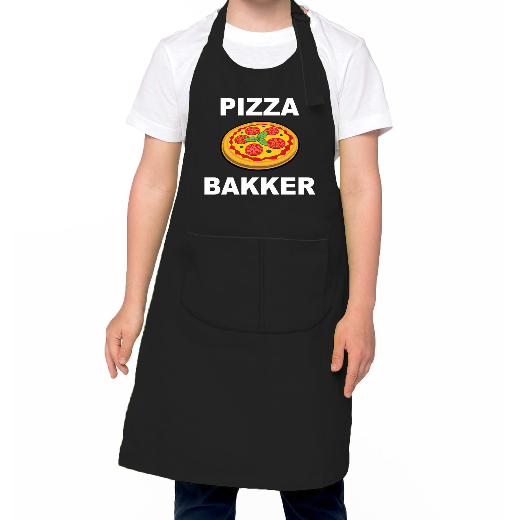 Pizza bakker schort/ keukenschort zwart voor jongens en meisjes - Bakken met kinderen
