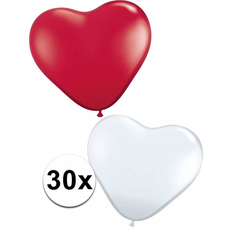 Romantische hartjes ballonnen rood/wit 30 st