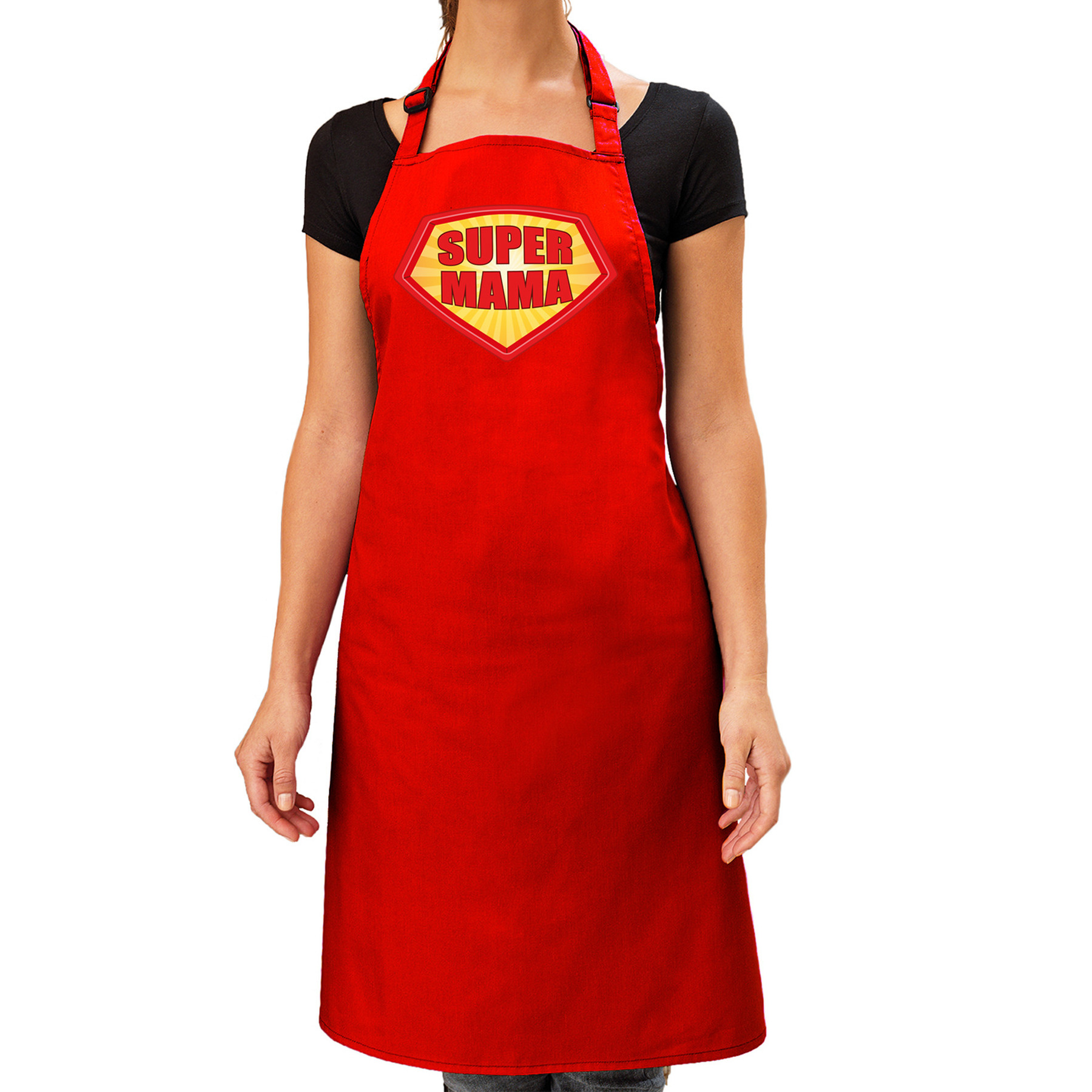 Super mama barbeque schort - keukenschort rood dames