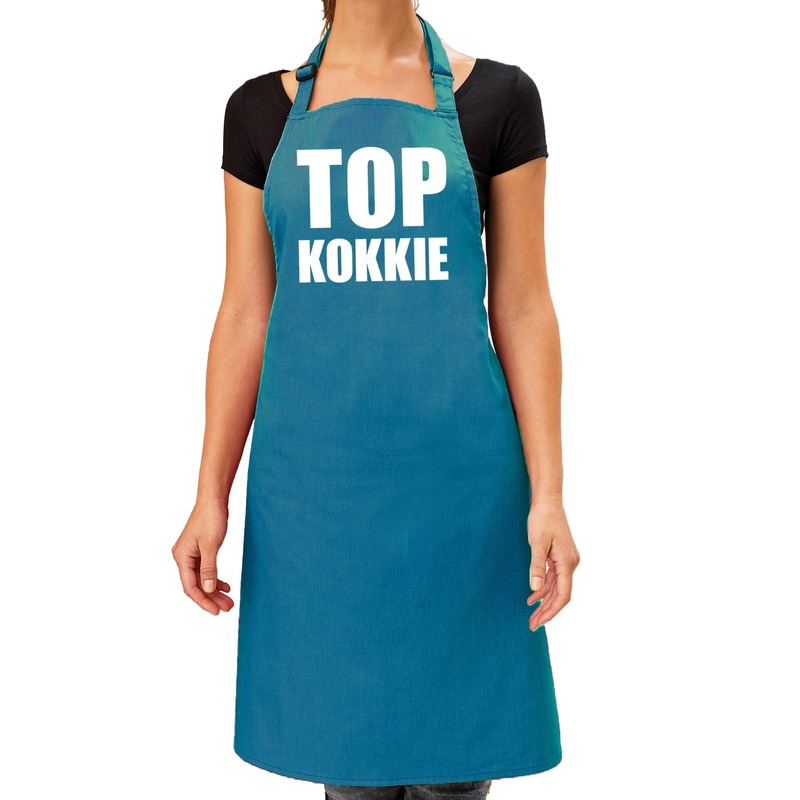 Top kokkie barbeque schort - keukenschort turquoise blauw dames