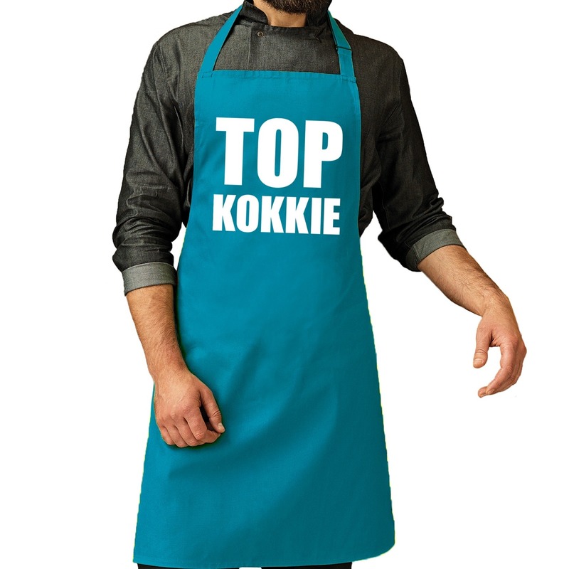 Top kokkie barbeque schort - keukenschort turquoise blauw heren