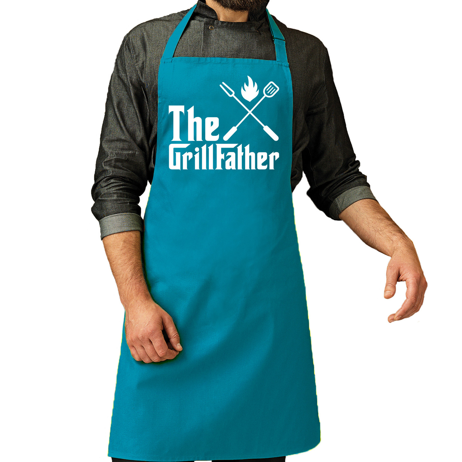 Vaderdag cadeau schort - The Grillfather - barbecue/bbq - blauw - voor heren