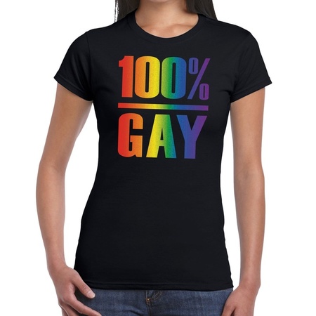 100 procent Gay pride t-shirt zwart voor dames
