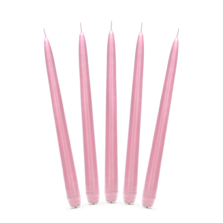 10x stuks Dinerkaarsen licht roze 24 cm