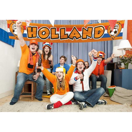 Ek oranje straat/ huis versiering pakket met oa 1x banner Holland en 200 meter oranje vlaggenlijnen