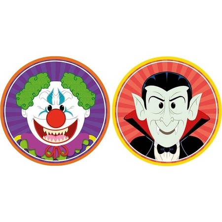 20x Halloween onderzetters horror clown en vampier/Dracula