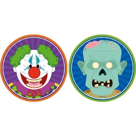 20x Halloween onderzetters horror clown en zombie