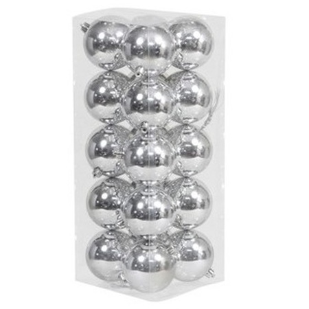 20x Zilveren kerstballen 8 cm glans kunststof/plastic kerstversiering