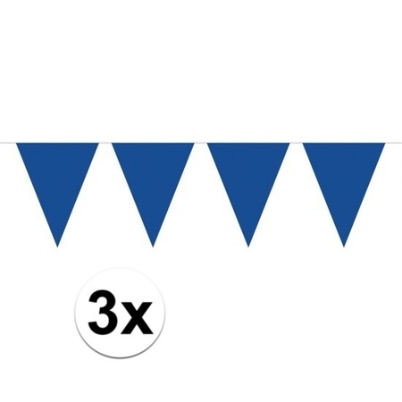 3 stuks blauwe slingers met vlaggetjes 10 meter