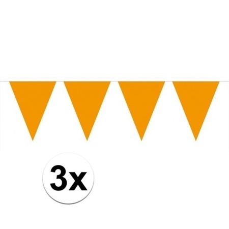 3 stuks oranje slingers met vlaggetjes 10 meter