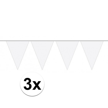 3 stuks witte slingers met vlaggetjes 10 meter