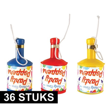 36x Oud en Nieuw confetti poppers/shooters champagnefles met gekleurde confetti
