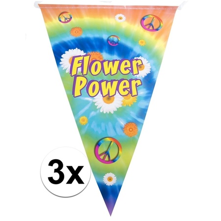 3x Vlaggenlijnen flower power hippie feest decoratie 5 meter