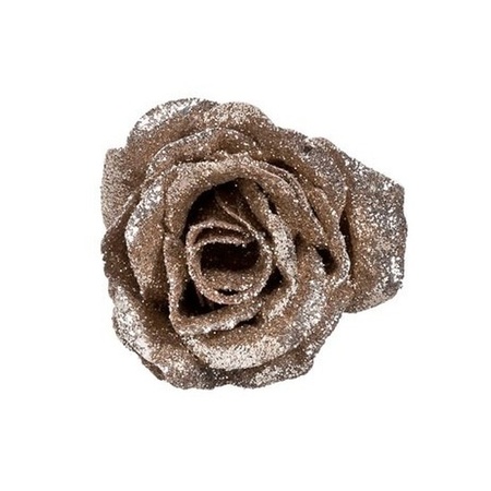 4x Kerstboom decoratie roos champagnekleur op clip 10 cm